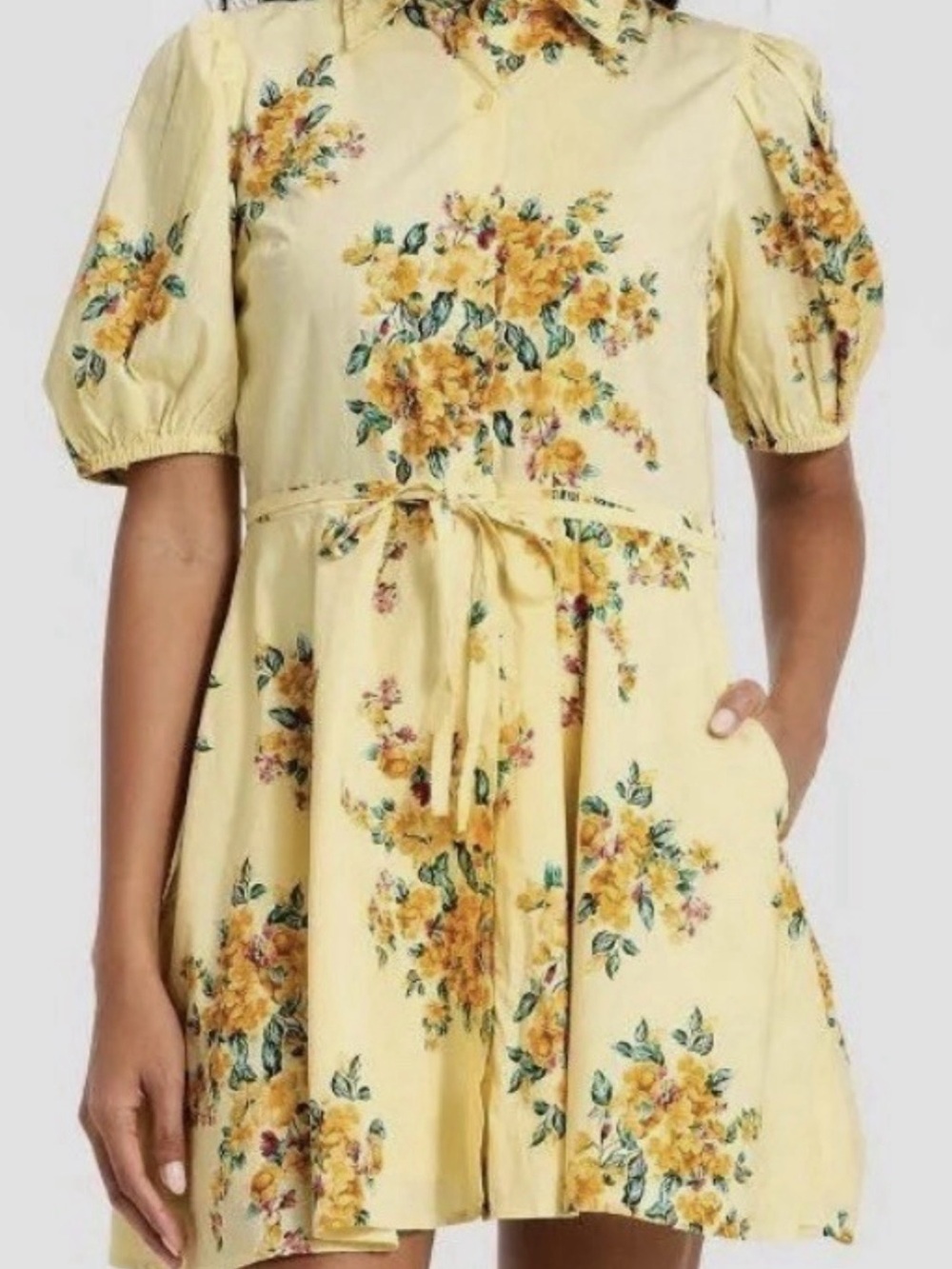 A new day Yellow Floral Button-Front Dress with belt - Picture 5 of 6